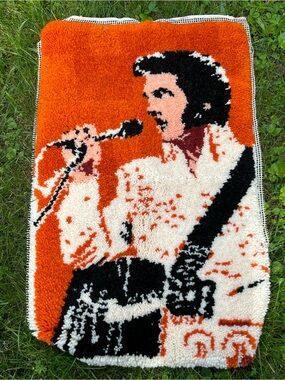 Vintage Elvis Style Orange, Black & White Shag Rug Wall Art